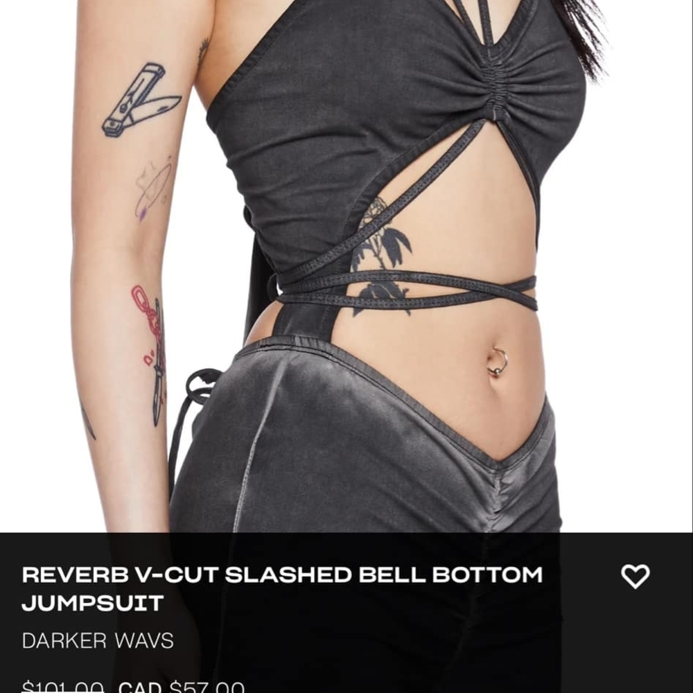Black V-Cut Slashed Bell Bottom Jumpsuit